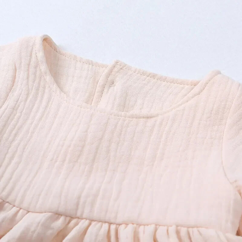 Pamučna lanena haljina dugih rukava za djevojčice Modne jednobojne dječje haljine za djevojčice Proljeće Jesen Dječja odjeća 1-6 godina