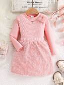 Bērnu pavasara un rudens jauna meiteņu modes jauks 2-daļīgs komplekts, rozā, apaļš kakls ar garām piedurknēm + savienojami Mao īsi svārki