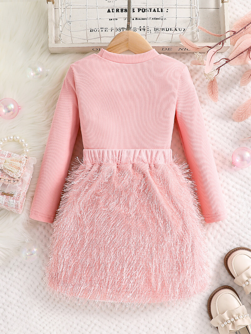 Bērnu pavasara un rudens jauna meiteņu modes jauks 2-daļīgs komplekts, rozā, apaļš kakls ar garām piedurknēm + savienojami Mao īsi svārki