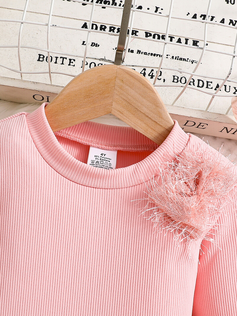 Bērnu pavasara un rudens jauna meiteņu modes jauks 2-daļīgs komplekts, rozā, apaļš kakls ar garām piedurknēm + savienojami Mao īsi svārki