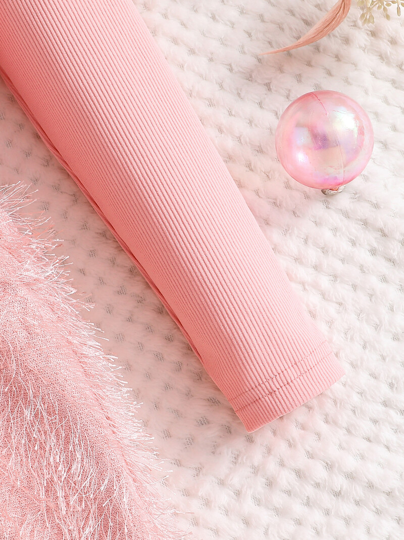 Bērnu pavasara un rudens jauna meiteņu modes jauks 2-daļīgs komplekts, rozā, apaļš kakls ar garām piedurknēm + savienojami Mao īsi svārki