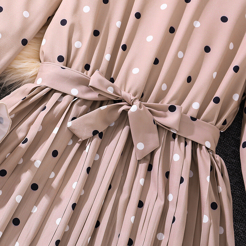 Bērnu ikdienišķa kleita meitenēm Apģērbi 2024. gada rudens ziema Jauna bērnu kleita ar punktveida rakstu garām piedurknēm ar jostu 7-14 G