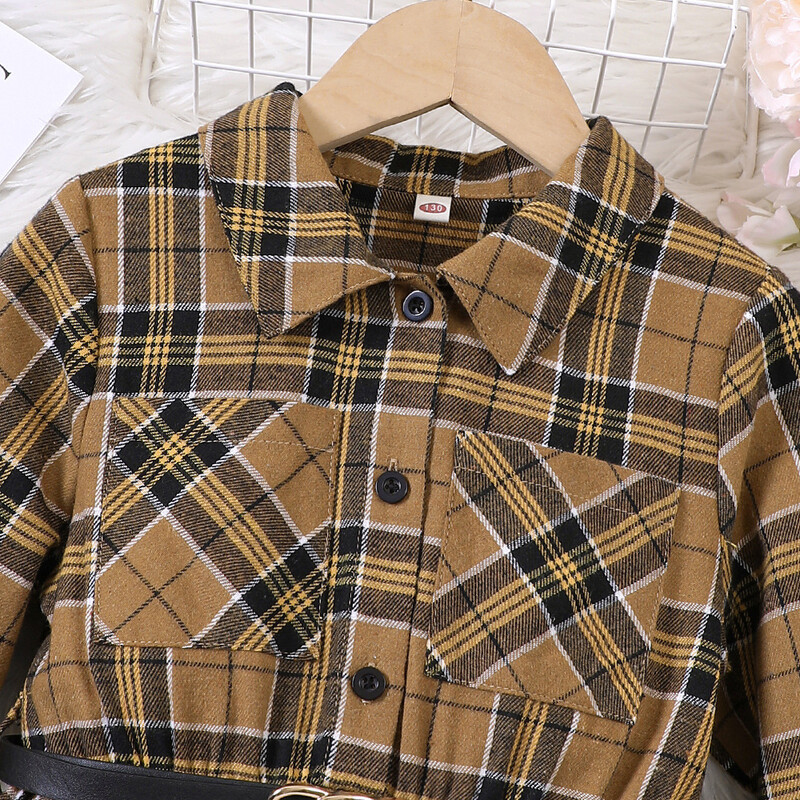 Παιδικό πουκάμισο φόρεμα για κορίτσια Ρούχα 2024 Νέα Άνοιξη Φθινόπωρο Παιδικό Casual καρό μακρυμάνικο φόρεμα πριγκίπισσας με ζώνη 5-14Y