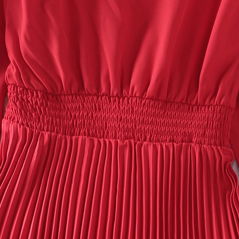 Bērnu ikdienas kleita meitenēm, 2023. gada jauna pavasara rudens modes bērnu kleita ar V veida kakla izgriezumu ar garām piedurknēm sarkana princeses kroku kleita 7–14 g.