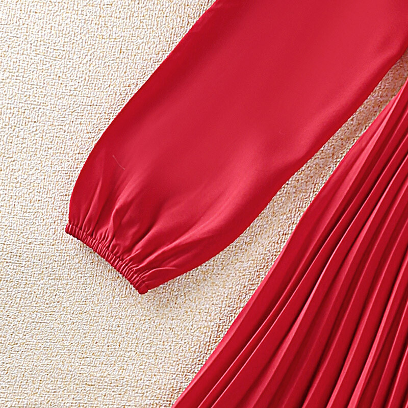 Bērnu ikdienas kleita meitenēm, 2023. gada jauna pavasara rudens modes bērnu kleita ar V veida kakla izgriezumu ar garām piedurknēm sarkana princeses kroku kleita 7–14 g.