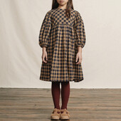 Φθινοπωρινό καρό φόρεμα από βαμβακερό και λινό για κορίτσια Φαρδιά ρετρό κλασική στρογγυλή λαιμόκοψη μακρυμάνικη πλισέ γραβάτα παιδικά κοριτσίστικα φορέματα