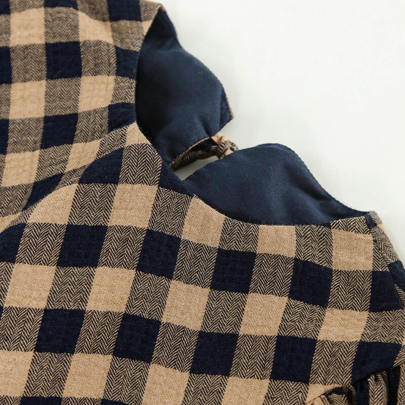 Φθινοπωρινό καρό φόρεμα από βαμβακερό και λινό για κορίτσια Φαρδιά ρετρό κλασική στρογγυλή λαιμόκοψη μακρυμάνικη πλισέ γραβάτα παιδικά κοριτσίστικα φορέματα