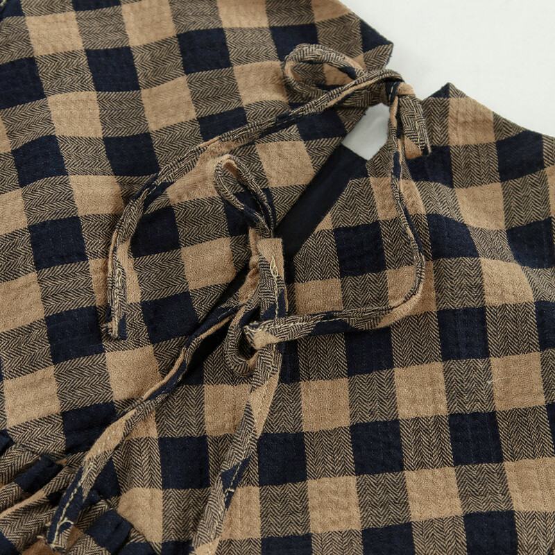 Φθινοπωρινό καρό φόρεμα από βαμβακερό και λινό για κορίτσια Φαρδιά ρετρό κλασική στρογγυλή λαιμόκοψη μακρυμάνικη πλισέ γραβάτα παιδικά κοριτσίστικα φορέματα