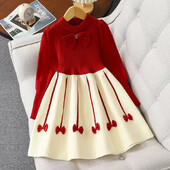 Stilinga megztinė suknelė mergaitėms rudens/žiemos naujos korėjietiškos versijos vidutinė ir didelė vaikiška žieminė suknelė