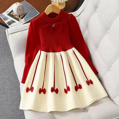 Stilinga megztinė suknelė mergaitėms rudens/žiemos naujos korėjietiškos versijos vidutinė ir didelė vaikiška žieminė suknelė