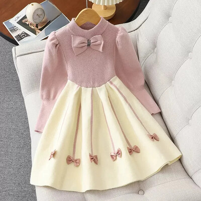 Stilinga megztinė suknelė mergaitėms rudens/žiemos naujos korėjietiškos versijos vidutinė ir didelė vaikiška žieminė suknelė