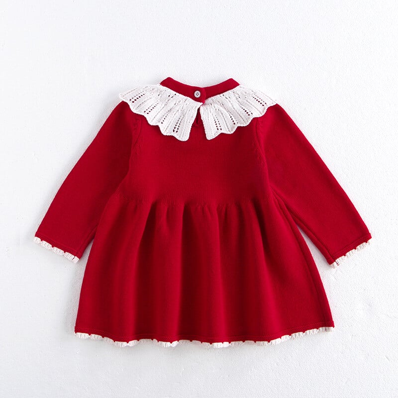 MILANCEL1-5Y Bērnu apģērbi, volānu apkakles kleita meitenēm, adīt ar līniju sarkana kleita, meiteņu trikotāža