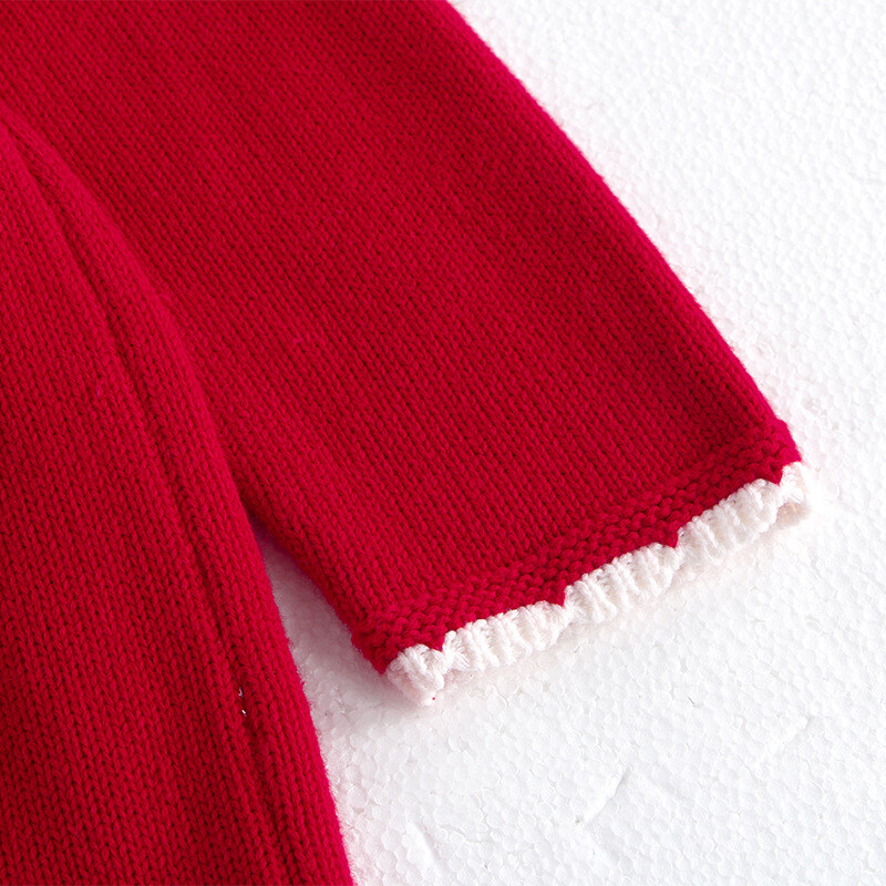 MILANCEL1-5Y Bērnu apģērbi, volānu apkakles kleita meitenēm, adīt ar līniju sarkana kleita, meiteņu trikotāža