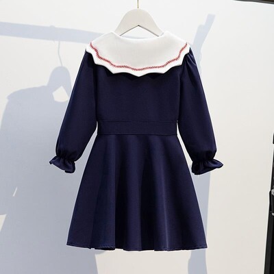 2024 rudens pavasaris Bērni Meitenes sarkanas vienkrāsainas garām piedurknēm Princese Pusaudžu mežģīnes A-LINE kroku Kleitas Apģērbs 4 7 8 9 10 12 14 Gads