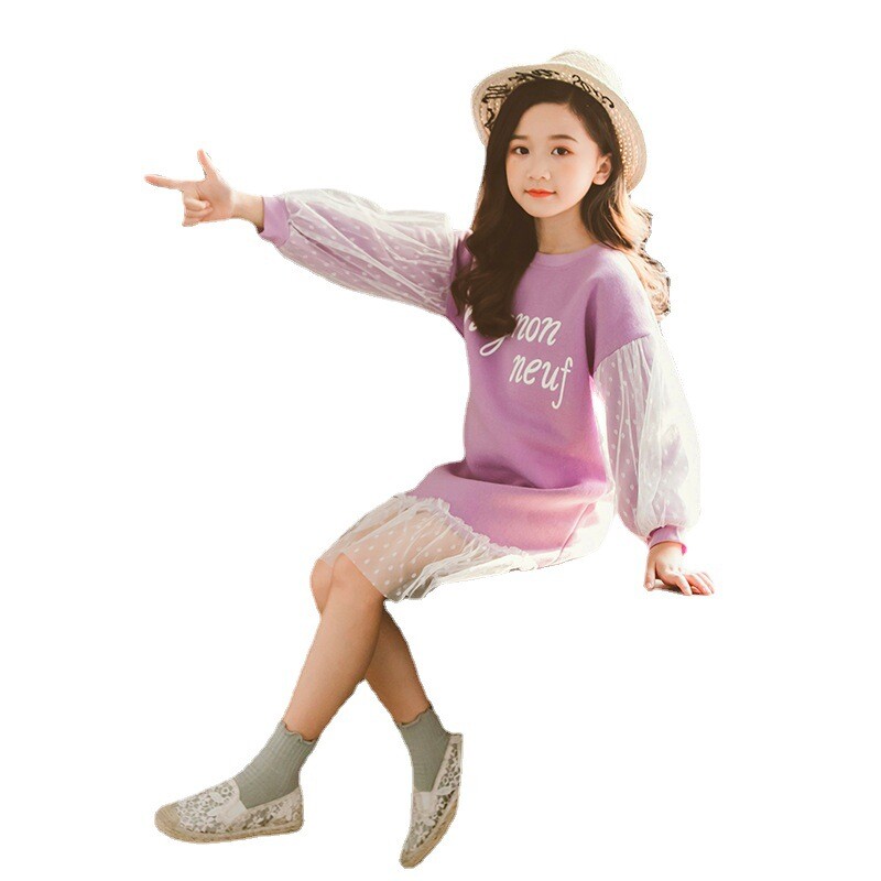 2024 rudens Pusaudžu meiteņu drēbes pavasara kleita kokvilna bērnu garām piedurknēm polka dot sietveida burtu kleitas 8 9 11 12 13 gads