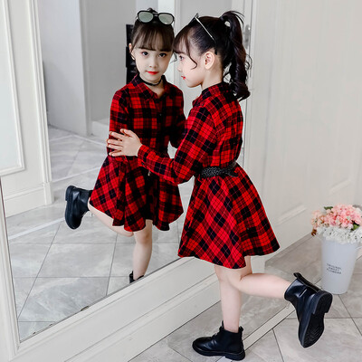 2024 rudens ziema Eiropa rietumu bērni Meiteņu drēbes pārbaudītas ballītes Kleitas pusaudžu pogas tīņi garas 5 6 8 9 10 11 12 gadi