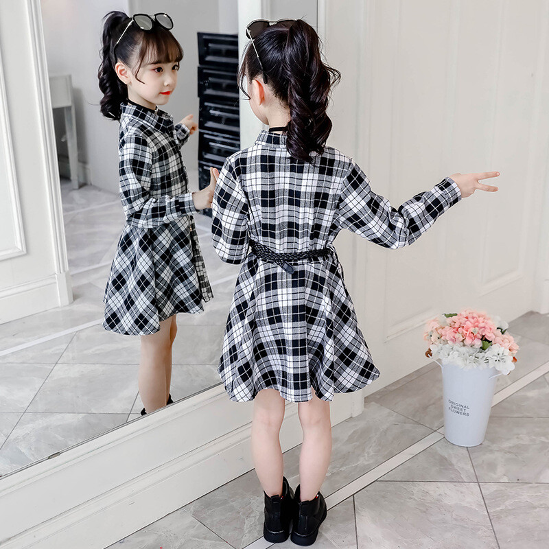 2024 rudens ziema Eiropa rietumu bērni Meiteņu drēbes pārbaudītas ballītes Kleitas pusaudžu pogas tīņi garas 5 6 8 9 10 11 12 gadi