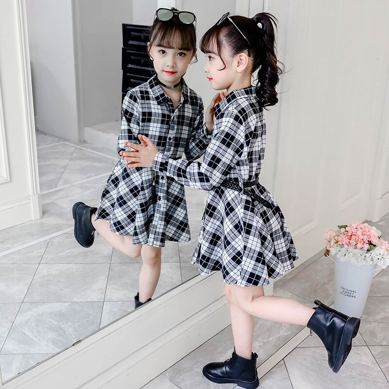 2024 rudens ziema Eiropa rietumu bērni Meiteņu drēbes pārbaudītas ballītes Kleitas pusaudžu pogas tīņi garas 5 6 8 9 10 11 12 gadi