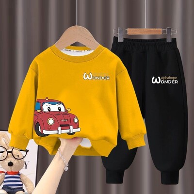Rudens bērnu apģērbu komplekti karikatūras auto apdrukas džemperis+svītras bikses 2gab uzvalks zēniem ar garām piedurknēm pulovera komplekts bērniem treniņtērps