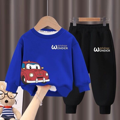 Rudens bērnu apģērbu komplekti karikatūras auto apdrukas džemperis+svītras bikses 2gab uzvalks zēniem ar garām piedurknēm pulovera komplekts bērniem treniņtērps