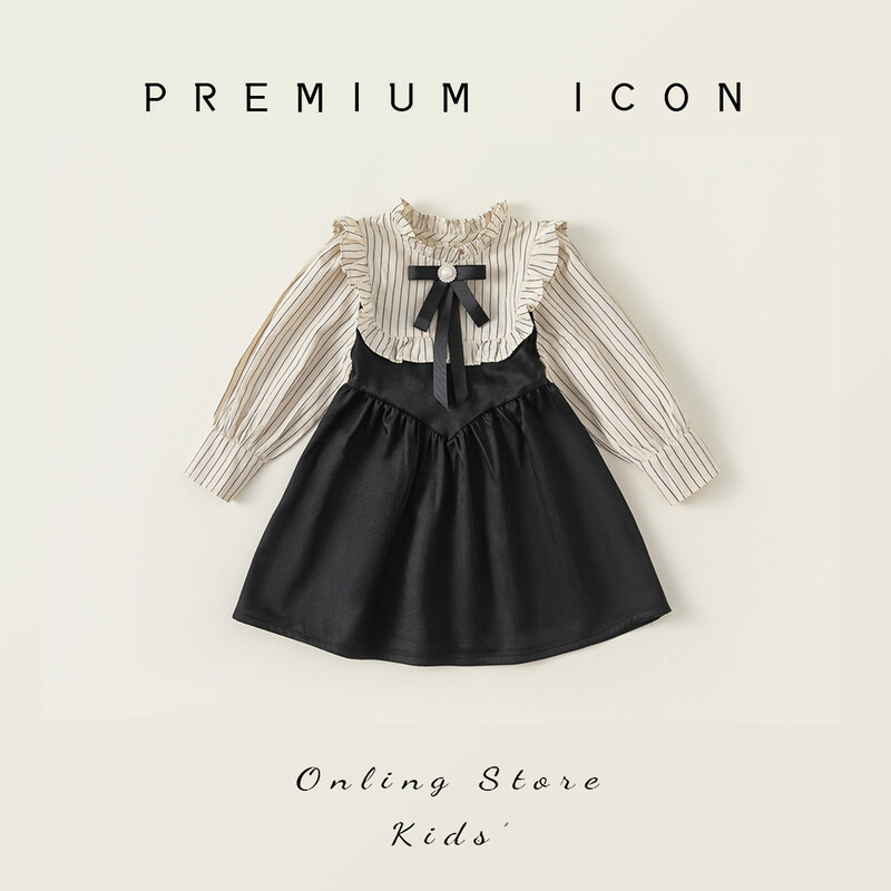 Copii Fata Rochie Stil Preppy Toamna Coreeană Falsă Două Piese Bebeluș Rochie Dună Contrast Knotbow Maneca Lungă Copii Fata Rochie