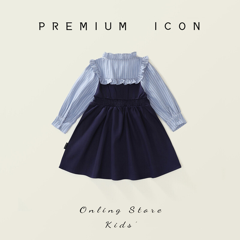 Copii Fata Rochie Stil Preppy Toamna Coreeană Falsă Două Piese Bebeluș Rochie Dună Contrast Knotbow Maneca Lungă Copii Fata Rochie