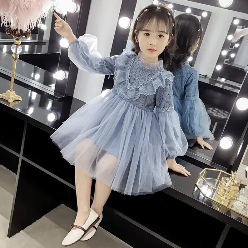 Izšuvumi Zīdaiņu Meiteņu Kleitas Rudens Jaunas Garās Piedurknes Mežģīnes Volāni Bērnu Princešu Kleitas Modes Dzimšanas Dienas Ballīte Bērnu Apģērbi