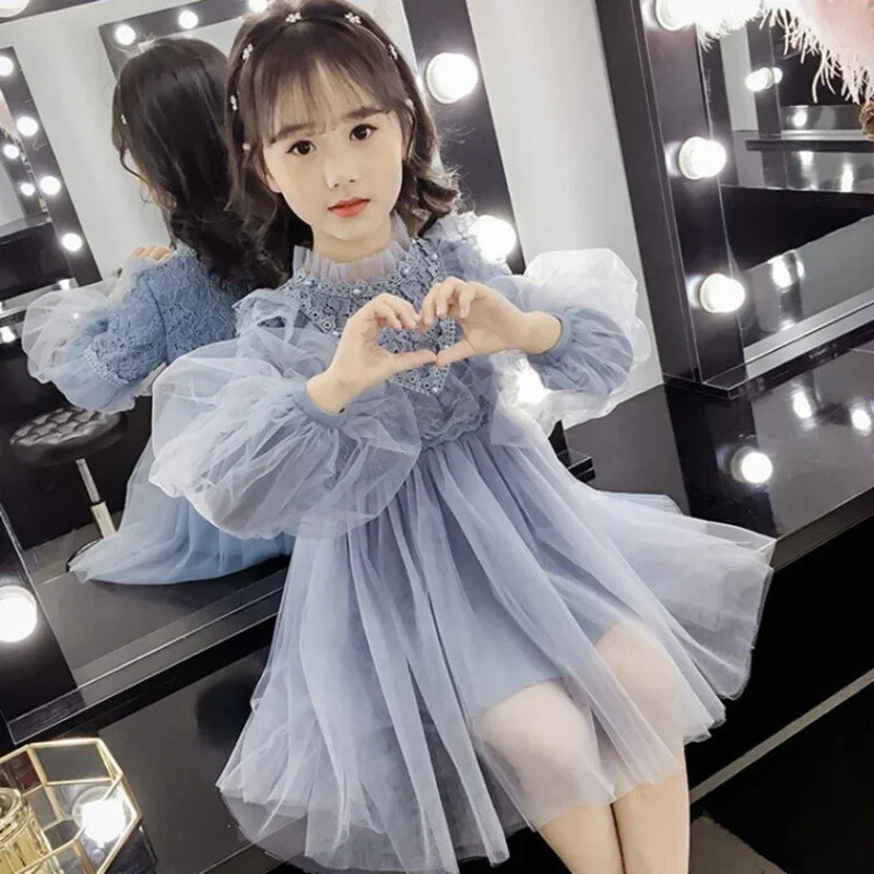 Izšuvumi Zīdaiņu Meiteņu Kleitas Rudens Jaunas Garās Piedurknes Mežģīnes Volāni Bērnu Princešu Kleitas Modes Dzimšanas Dienas Ballīte Bērnu Apģērbi