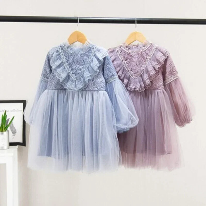 Izšuvumi Zīdaiņu Meiteņu Kleitas Rudens Jaunas Garās Piedurknes Mežģīnes Volāni Bērnu Princešu Kleitas Modes Dzimšanas Dienas Ballīte Bērnu Apģērbi