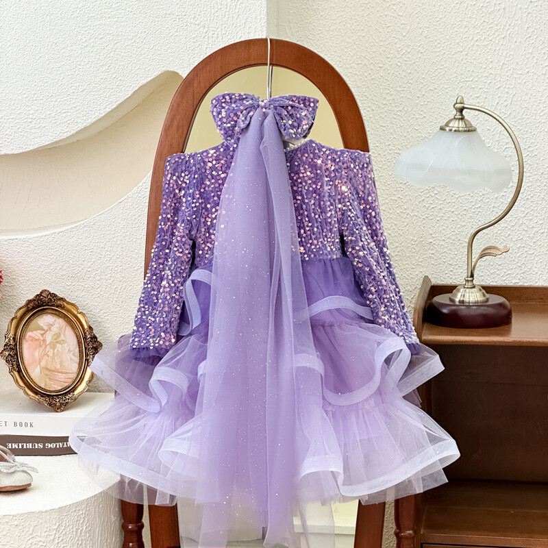 4688 Pērk 2gab vairumtirdzniecības meiteņu kleitas 2024 Rudens Jaunas meiteņu princešu drēbes Augstas kvalitātes purpursarkanas kleitas