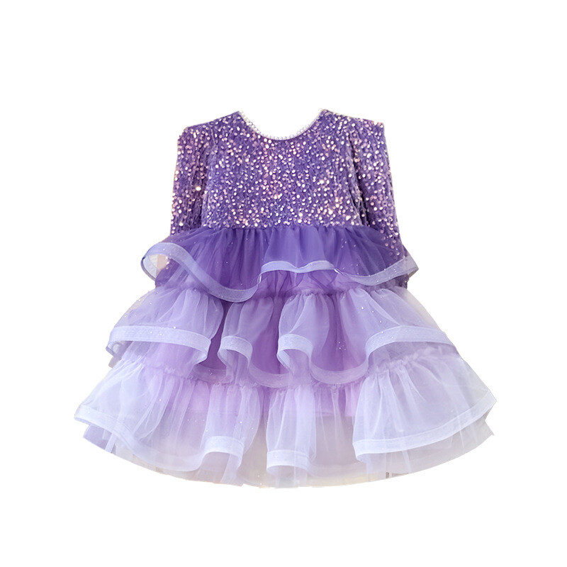 4688 Pērk 2gab vairumtirdzniecības meiteņu kleitas 2024 Rudens Jaunas meiteņu princešu drēbes Augstas kvalitātes purpursarkanas kleitas