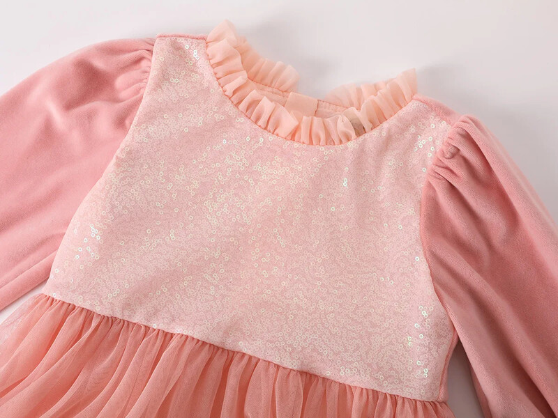 Proljeće jesen Djevojčice Mrežasta haljina sa šljokicama Slatka tutu haljina Lepršava princeza Ružičasta haljina Haljine za djevojčice s cvijećem za vjenčanja Odjeća za djevojčice