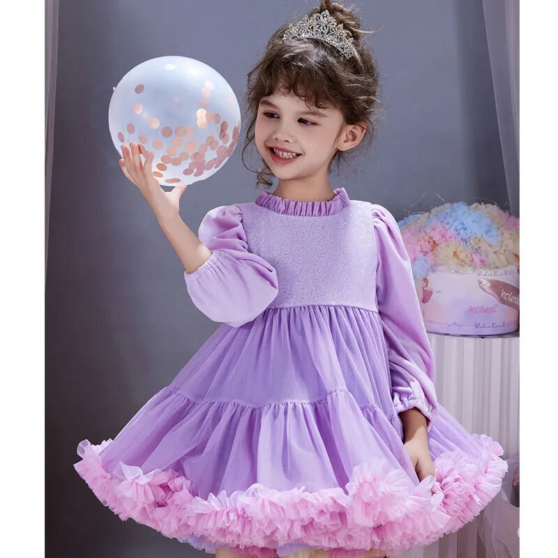 Proljeće jesen Djevojčice Mrežasta haljina sa šljokicama Slatka tutu haljina Lepršava princeza Ružičasta haljina Haljine za djevojčice s cvijećem za vjenčanja Odjeća za djevojčice