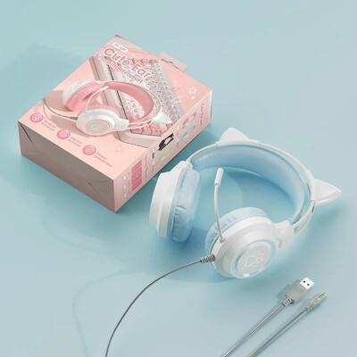 SY-G35 vadu kaķu ausu austiņas RGB apgaismojums 360° trokšņu slāpēšana mikrofons HiFi stereo skaņa dators klēpjdators spēļu austiņas austiņas austiņas