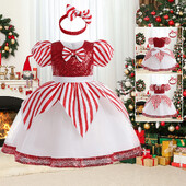 Ziemassvētku kostīmi meiteņu kleitas sarkanas svītras bērnu ballītei ballītei princešu kleitas elegants svētku apģērbs bērniem