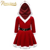 Bērnu meiteņu Ziemassvētku kleitas ar garām piedurknēm ar kapuci samta kleita Ziemassvētku vecīša kostīms, Jaungada ballīte 2025. gada Ziemassvētku kleita, svētku dāvanas