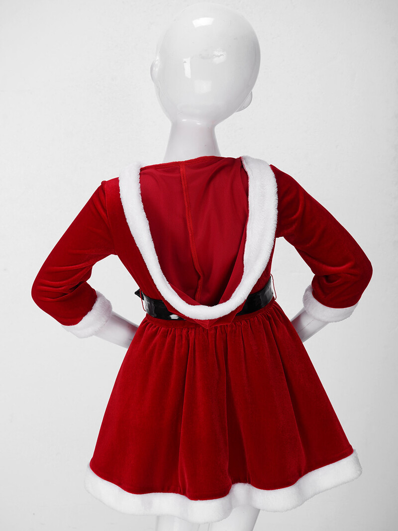 Bērnu meiteņu Ziemassvētku kleitas ar garām piedurknēm ar kapuci samta kleita Ziemassvētku vecīša kostīms, Jaungada ballīte 2025. gada Ziemassvētku kleita, svētku dāvanas