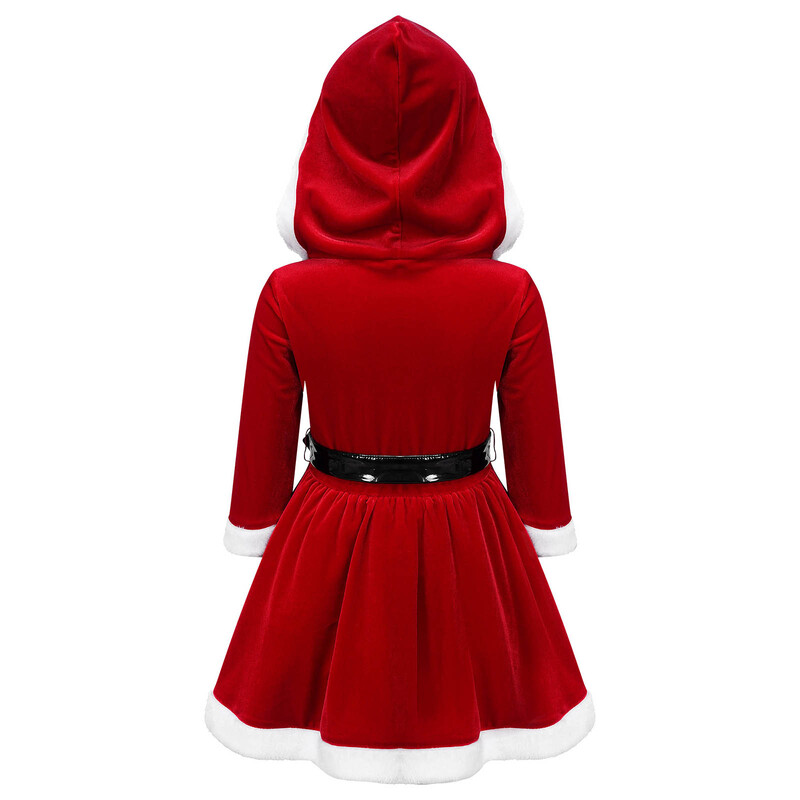 Bērnu meiteņu Ziemassvētku kleitas ar garām piedurknēm ar kapuci samta kleita Ziemassvētku vecīša kostīms, Jaungada ballīte 2025. gada Ziemassvētku kleita, svētku dāvanas