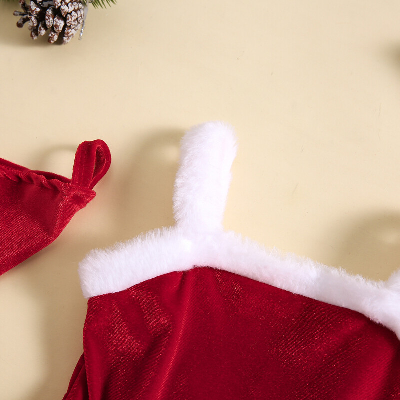 Lányos karácsonyi ruha szettek őszi téli bársony függőruha+ujjatlan+sapka 3db Baba Mikulás ruhák Fesztivál jelmez