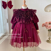 Bērnu ziemas jauni moderni, stilīgi svārki sarkani ar šuvēm viltota divdaļīga samta bantīte princeses kleita