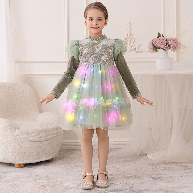 2024. gada rudens New Girls tilla kleita ar burbuļmateriālu piedurknēm Hanfu spīdoši princeses svārki