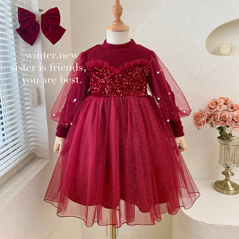 Mergaičių rudens ir žiemos drabužiai Nauji vaikų gimtadieniai Madinga korėjietiško stiliaus suknelė, moteriška kūdikiui plius aksominiu blizgučiu
