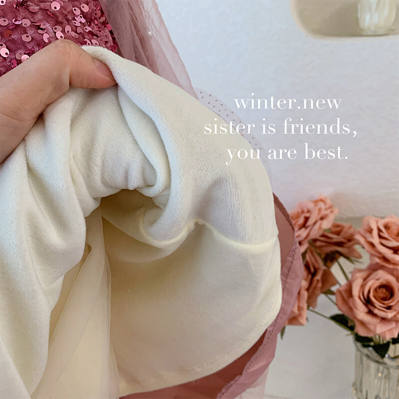 Mergaičių rudens ir žiemos drabužiai Nauji vaikų gimtadieniai Madinga korėjietiško stiliaus suknelė, moteriška kūdikiui plius aksominiu blizgučiu