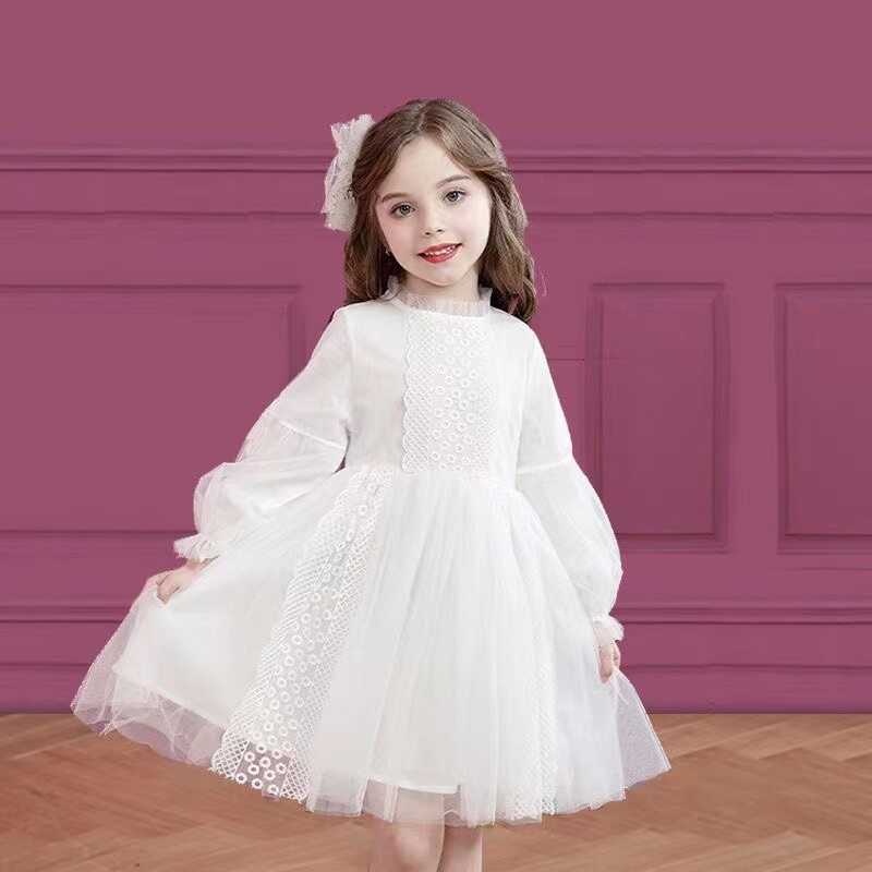 Rochii de primăvară, toamnă, copii, fete, mânecă lanternă, rochie de prințesă din dantelă, dulci, cu gâtul în formă de plasă, pentru petrecere, haine pentru copii, rochii