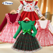 Νέο χριστουγεννιάτικο παιδικό φόρεμα για κορίτσια με μακριά μανίκια ανοιξιάτικη καλοκαιρινή γάζα φιόγκος Παιδικά φορέματα casual γιορτινά δώρα Μαλακά γλυκά ρούχα για κορίτσια