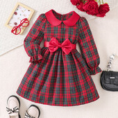 Ma&Baby kalėdinė mergaičių suknelė rudeninė vaikiška mažylė mergaitei raudona languota lankelio vakarėlio suknelės vaikams naujametiniai kalėdiniai drabužiai 4 5 6 7 