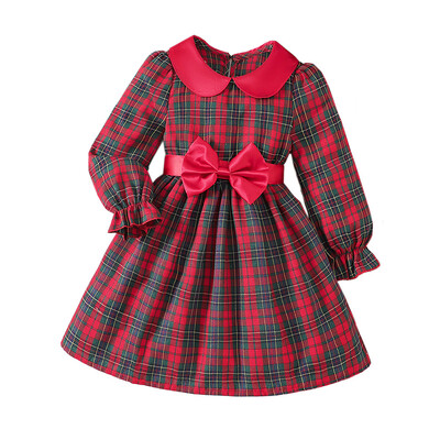 Ma&Baby kalėdinė mergaičių suknelė rudeninė vaikiška mažylė mergaitei raudona languota lankelio vakarėlio suknelės vaikams naujametiniai kalėdiniai drabužiai 4 5 6 7 