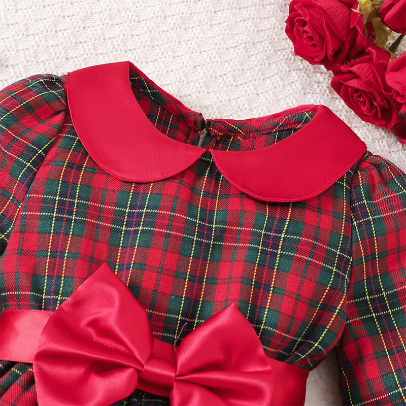 Ma&Baby kalėdinė mergaičių suknelė rudeninė vaikiška mažylė mergaitei raudona languota lankelio vakarėlio suknelės vaikams naujametiniai kalėdiniai drabužiai 4 5 6 7 ﻿