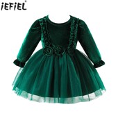 Παιδικό μωρό φόρεμα για χριστουγεννιάτικο πάρτι με μακριά μανίκια Φορέματα από διχτυωτό λουλούδι Γιορτινό πάρτι γενεθλίων γάμου Φθινοπωρινά χειμωνιάτικα ρούχα