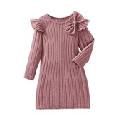 Vaikiška mergaičių megzta suknelė Vienspalvė mezginėlis apvaliu kaklu ilgomis rankovėmis laisvalaikio suknelė rudens princesės suknelė